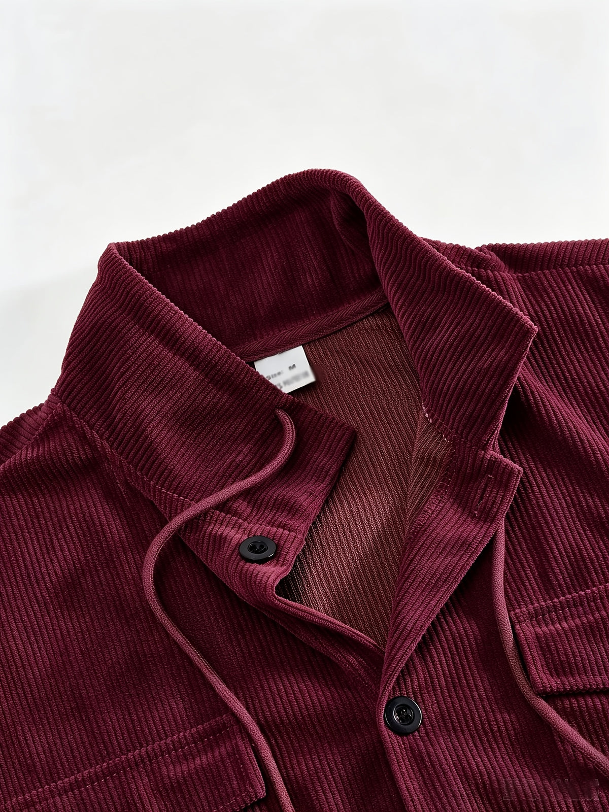 BOWZ Men's Corduroy Jacket Button-Up Cardigan Coat with Stand Collar & Drawstring Hood Suitable for Sports, Casual Commuting Jacket, Corduroy Button-Front Closure, Machine Washable Fall Outerwear, Solid Color Regular Fit Cardigan Gift - Burgundy