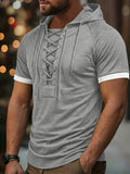 ROYALBOY Spring New Arrival Men's Short Sleeve Outdoor Sports Hoodie with Eyelet Drawstring, Designer Casual Men's Sportswear Top, Suitable for Autumn Outdoor Wear - Grey