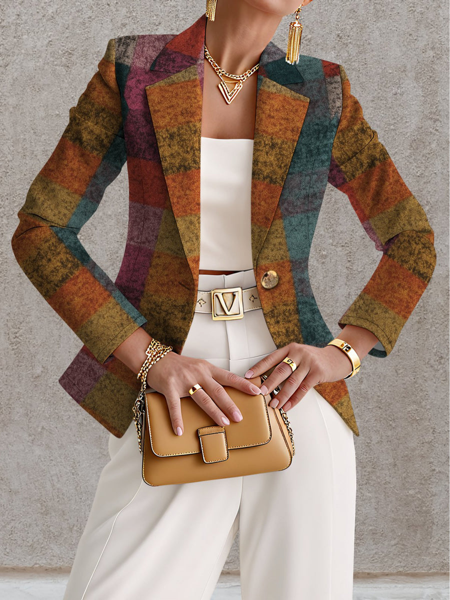 Autumn Women's Fashion, Outdoor Travel, Clothing, Exquisite Patterns, Women's Tops, Contrasting Plaid Geometric Pattern Prints, Elegant Women's Autumn Skirts, Exquisite Women's Suit Jackets, - Mixed colors