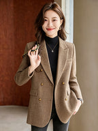 Women'S Elegant Blazer - Business Formal & Casual Versatile Style, H-Shaped Structured Cut with Front Button-Detail, Suitable for Office/Wedding/Daily Wear, Exclusively for Professional Women, Exquisite Design And Sturdy Texture - Khaki