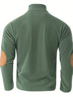 Men's Full-Zip Jacket with Herringbone Patchwork Collar & Stand Collar - Loose Fit Winter Coat, Zippered Outerwear Suitable for Fall/Winter, Machine Washable Warm Jacket for Casual Wear and Layering - Military Green