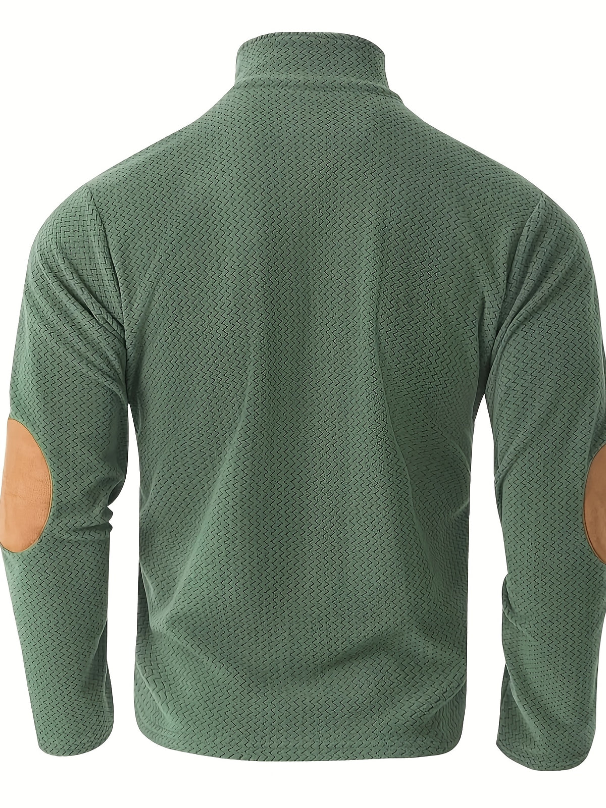 Men's Full-Zip Jacket with Herringbone Patchwork Collar & Stand Collar - Loose Fit Winter Coat, Zippered Outerwear Suitable for Fall/Winter, Machine Washable Warm Jacket for Casual Wear and Layering - Military Green