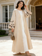 Women'S Breathable Embroidered Muslim Dress, Islamic Attire, Long Robe for Travel, Suitable for Ramadan/Eid Al-Fitr/Eid Al-Adha - Apricot