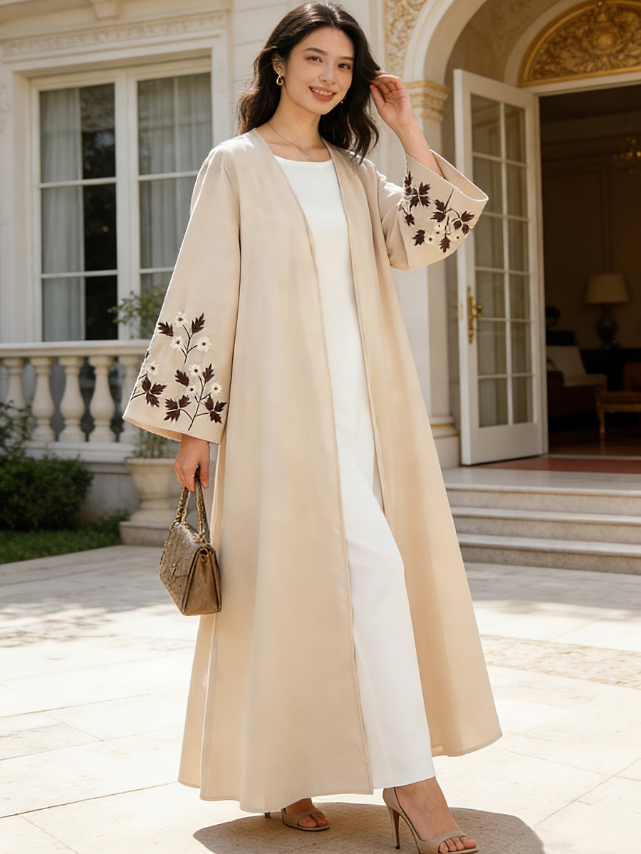 Women'S Breathable Embroidered Muslim Dress, Islamic Attire, Long Robe for Travel, Suitable for Ramadan/Eid Al-Fitr/Eid Al-Adha - Apricot