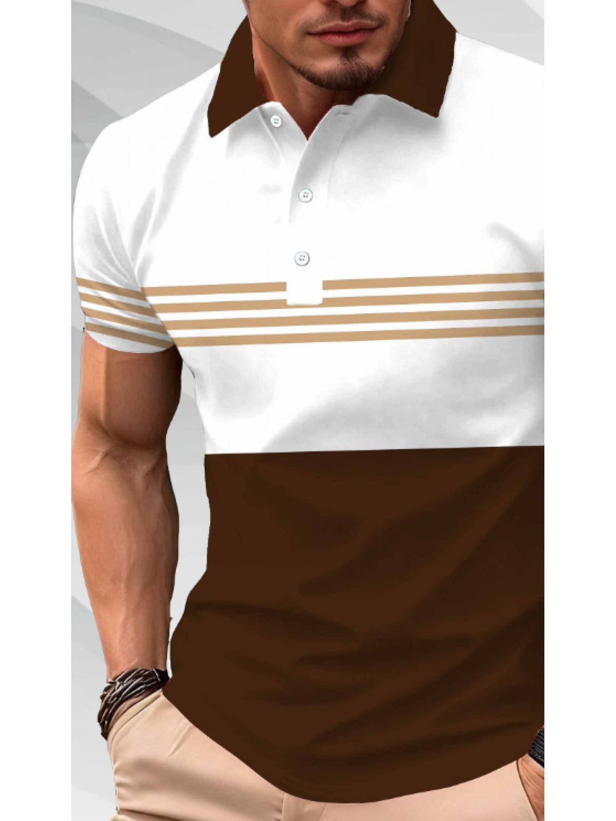 [Printeddesign-Not Textured] Men'S Plus Size Shirt, Extra Large And Tall, Quick-Drying Sports Short Sleeve, Overweight Man'S Loose And Comfortable Top, Quick-Drying, Breathable, Skin-Friendly, Anti-Wrinkle, Moisture-Wicking, Loose, Lapel, Striped - Mixed colors