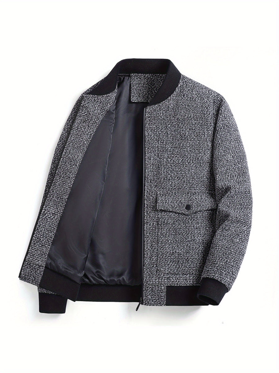 1pc TNZI Men's Spring, Autumn and Winter Wool Stand-up Collar Casual Wool Overcoat, Zipper Jacket, Loose and Versatile Fashionable Jacket, Work Jacket, Men's Large-sized Simple Long-sleeved Comfortable Jacket - Grey