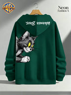 1pc Warner Bros. Cartoon Classic Couple's Sweatshirt, Unisex Long-Sleeve Top with Playful WB Anime Character Action Print on the Back, Trendy, Fashionable, Versatile, Streetwear, Comfortable, and Casual Outerwear, Chinese National Trend - Men-Green