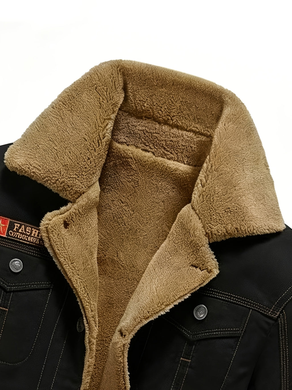 Men's Large Lapel Denim Work Jacket, Thickened for Locking in Heat and Cold Resistance, Wear-Resistant Washed Twill Workwear Fabric, Slim Fit Vintage Biker Style, Autumn/Winter Streetwear Commuter Biker Outfit, Full Lining, Chest Flap Patch Pocket - Black