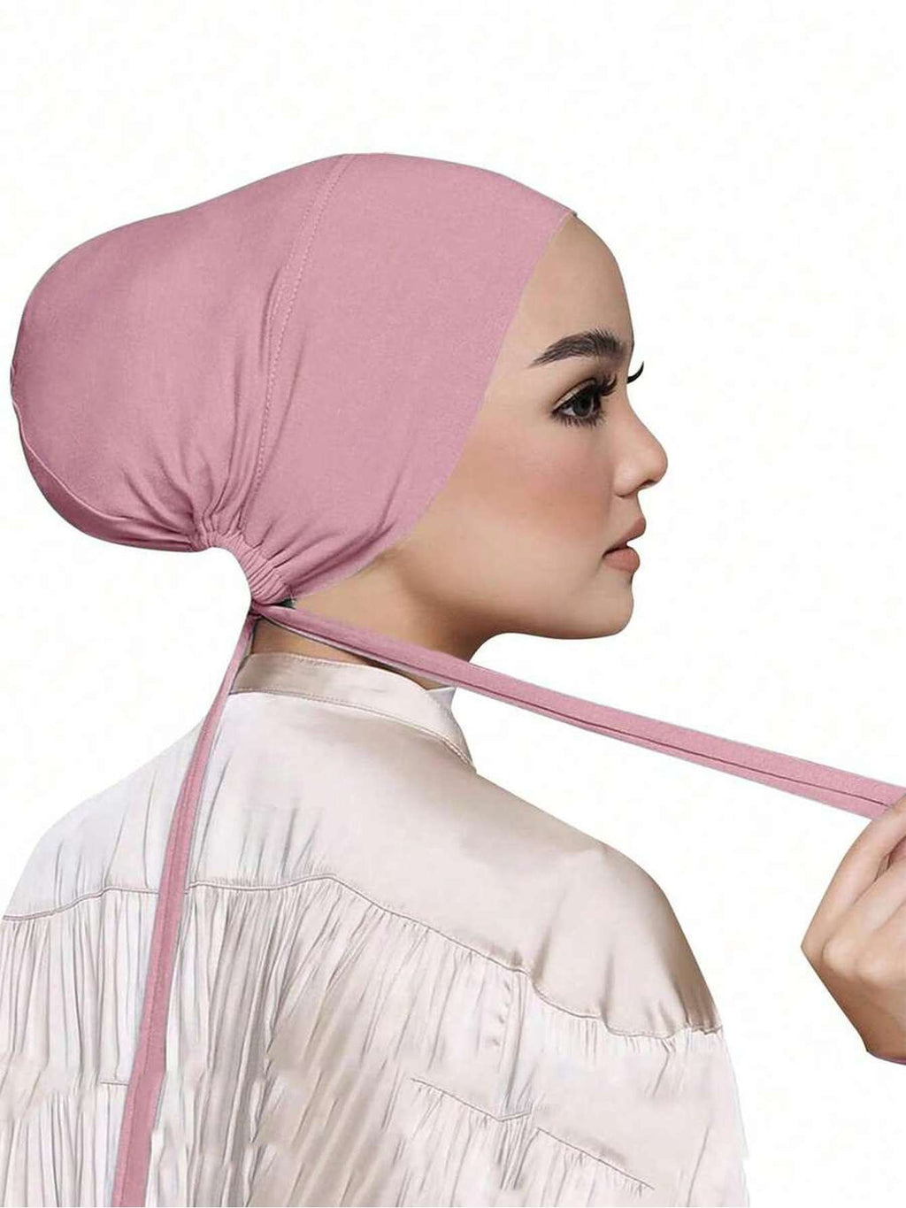 1pc Women Abaya Accessories Fashion Solid Color Elastic Band Headscarf, Suitable for Daily Wear Headband Soft Under Cap Women Veil - Pink Color