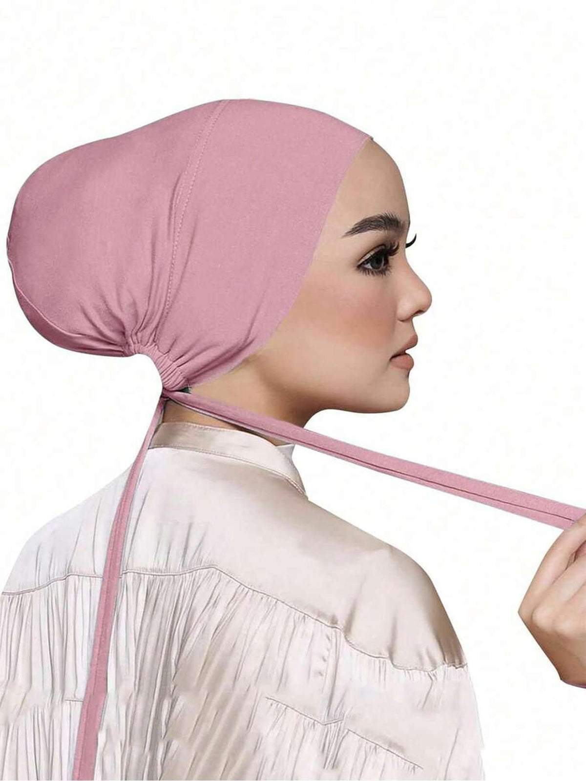1pc Women Abaya Accessories Fashion Solid Color Elastic Band Headscarf, Suitable for Daily Wear Headband Soft Under Cap Women Veil - Pink Color