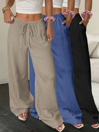 Elegant Women's Casual Versatile Solid Color Wide-Leg Pants - Khaki Blue Black Three