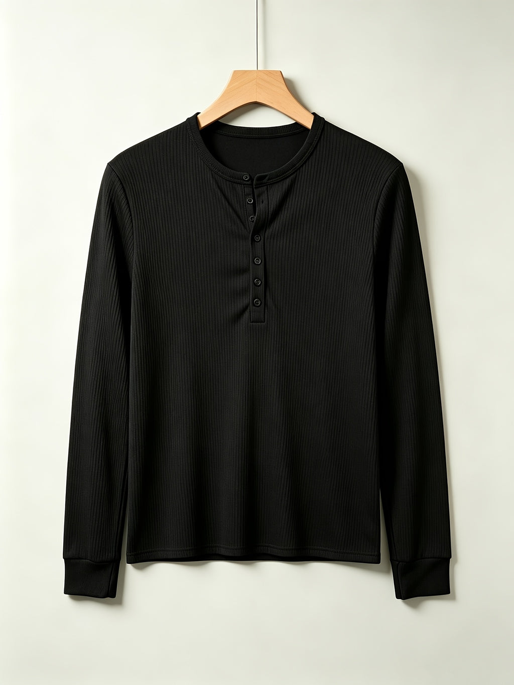 2pcs Men's Long Sleeve Vertical Rib Knit Henley Shirt, Slim Fit with Waist Taper to Highlight a Masculine Silhouette, Breathable and Skin-Friendly, Not Stuffy, High-Stretch Vertical Ribbed 7-Button Placket Versatile Top, Suitable for Daily Casual - black + army green