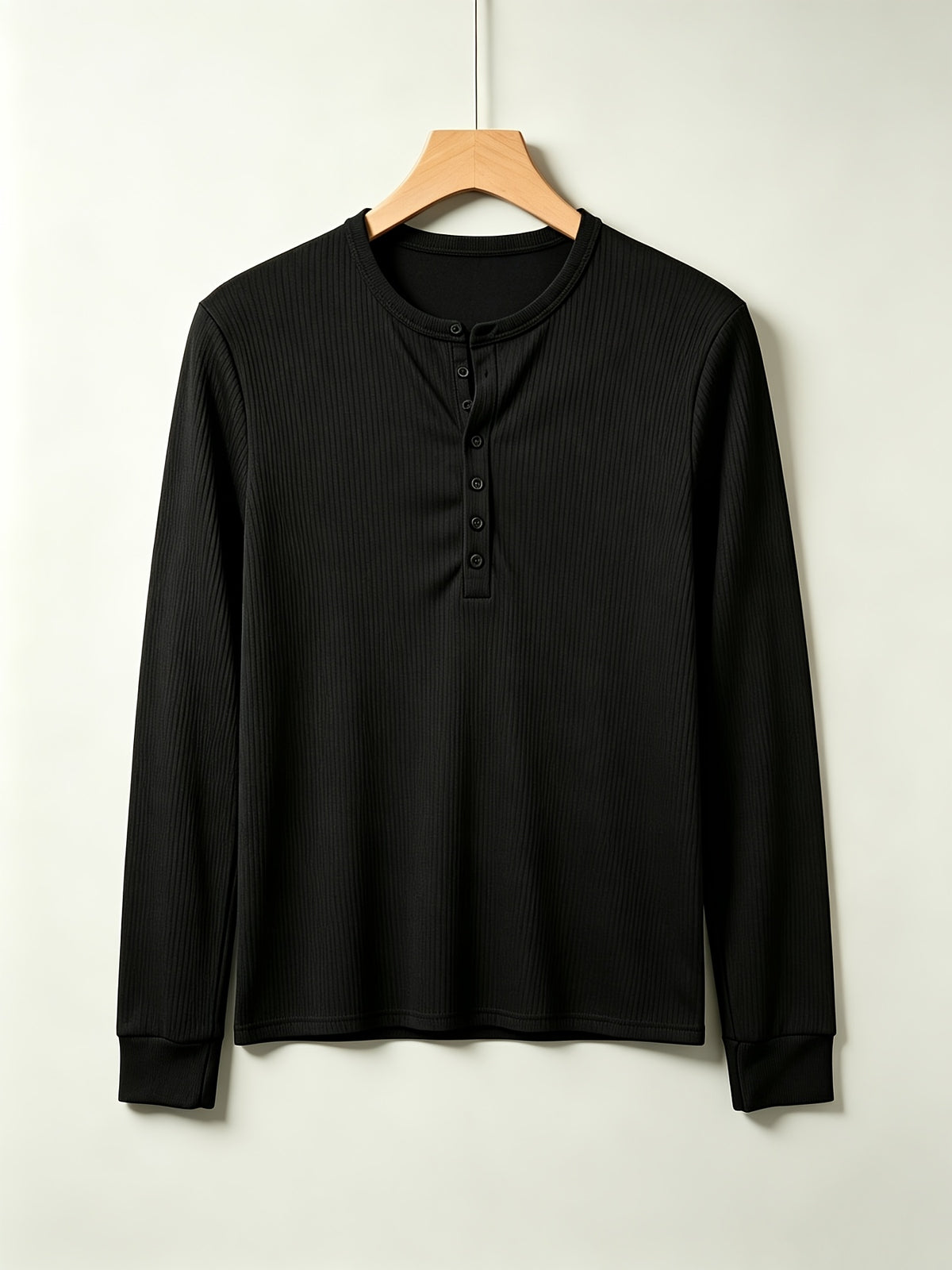 2pcs Men's Long Sleeve Vertical Rib Knit Henley Shirt, Slim Fit with Waist Taper to Highlight a Masculine Silhouette, Breathable and Skin-Friendly, Not Stuffy, High-Stretch Vertical Ribbed 7-Button Placket Versatile Top, Suitable for Daily Casual - black + army green