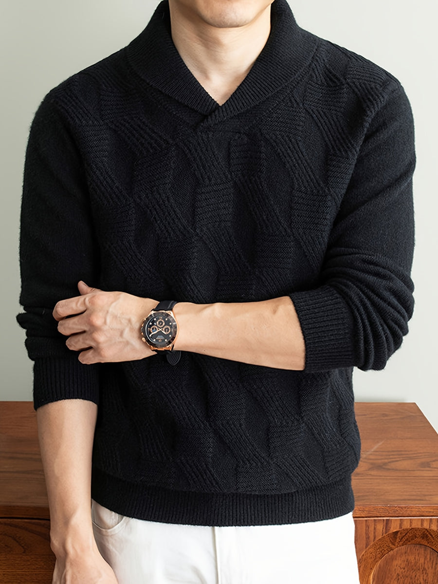 Men'S Seagull Collar Jacquard Knit Sweater, Excellent Warmth, Suitable for Autumn And Early Winter Wear. - SINBOS - Black