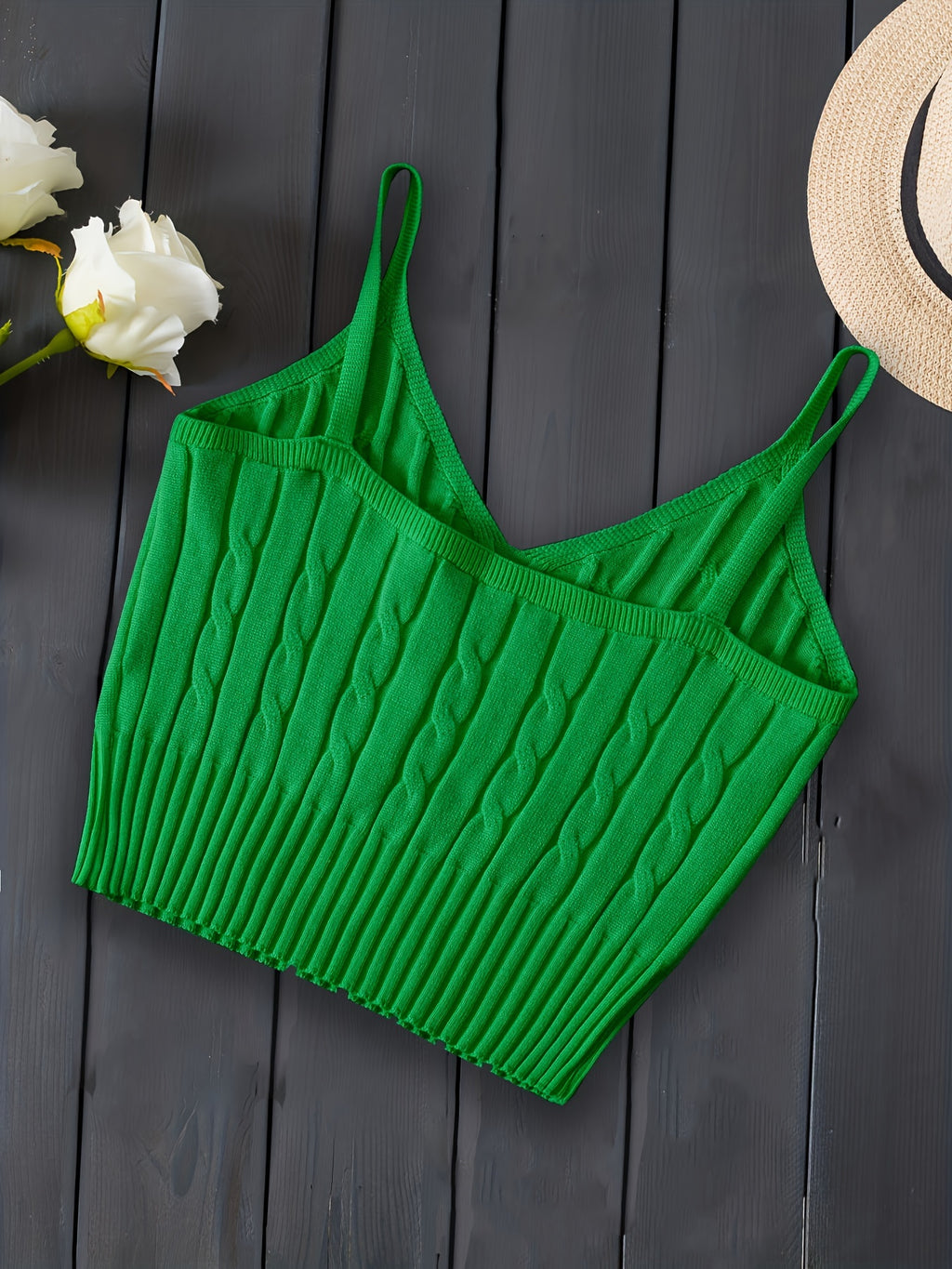 Women'S Stretchy Tank Top - V-Neck Sleeveless Casual Vest with Ribbed Texture, Beige, Versatile for Layering or Standalone Outfits, Allseason Apparel | Vneck Design | Construction, Ladies Tank Tops - Green