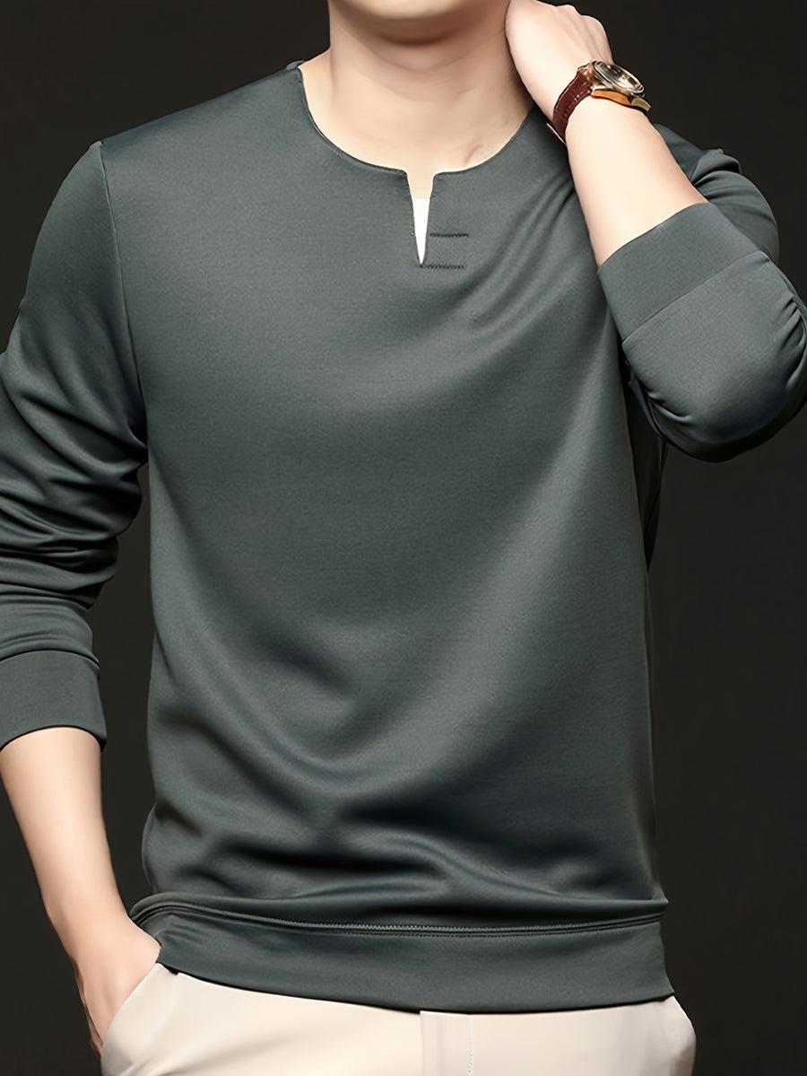 Spring/Autumn New Fashion Slim Fit Men'S Small V-Neck Long Sleeve Sweatshirt Comfortable Skin-Friendly Main Push Style - SINBOS - Gray Green