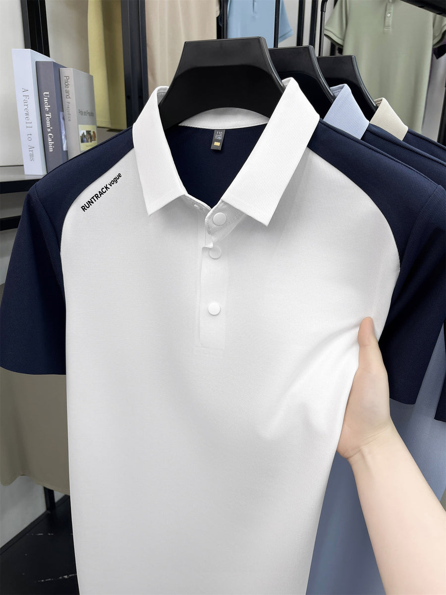 TSWX Men's Short-Sleeve Lapel Polo Shirt - Breathable Business Casual T-Shirt with Lapel Collar, Contrast Color Suitable for Summer, Office & Semi-Formal Wear, Minimalist, Hand Washable, Non- for - White