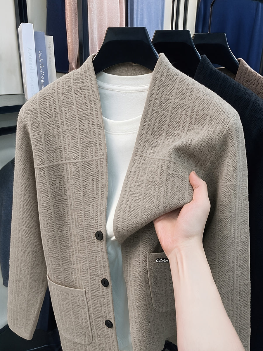 Men'S 1pc V-Neck Knit Cardigan Sweater Jacket Casual Outerwear Pullover - Camel