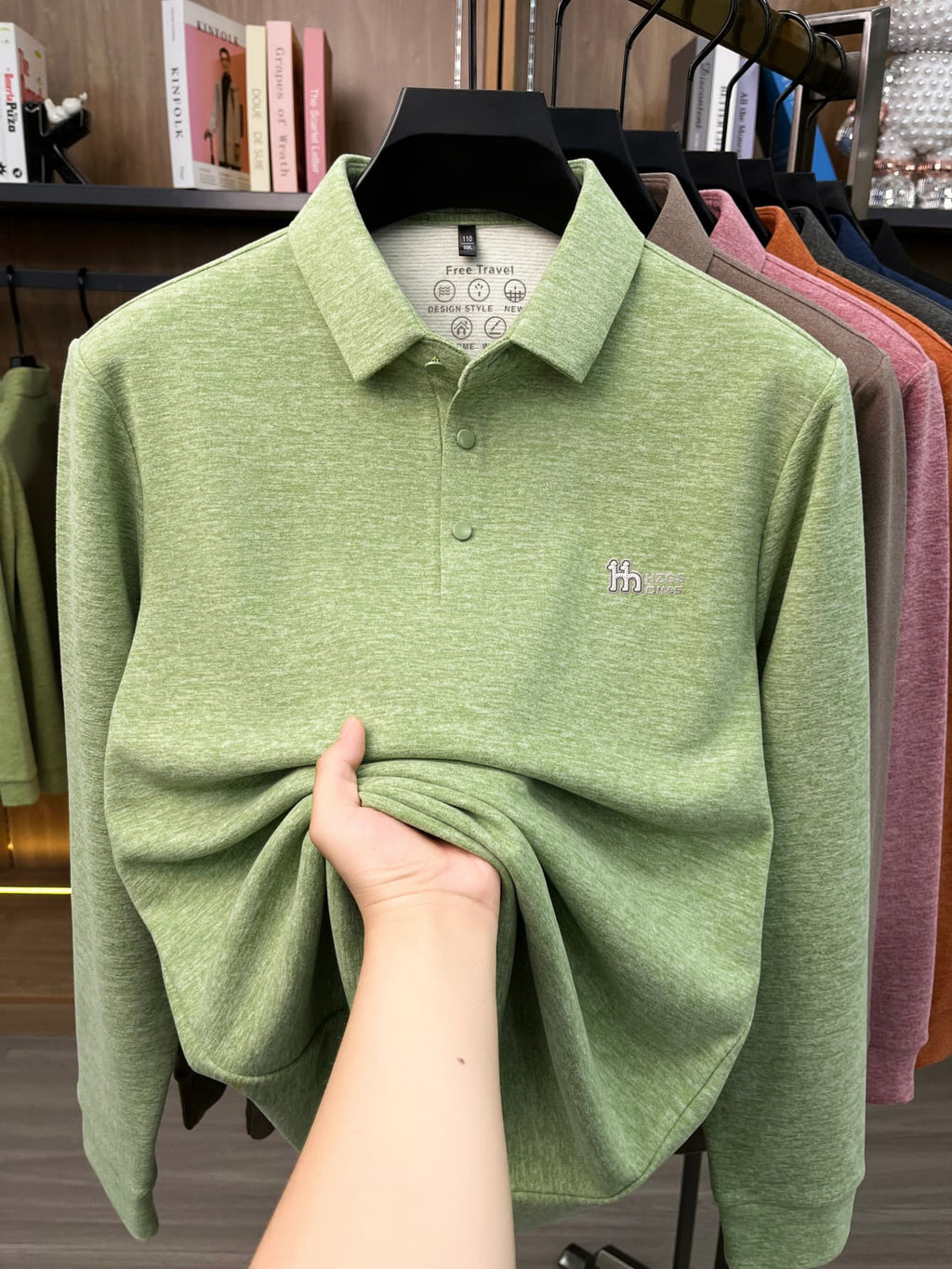 Men'S Lapel Long Sleeve Polo Shirt Solid Color Thin Pullover Top Spring Autumn Casual Layering Apparel for Golf Fishing Tennis Sports Daily Wear for Men - Leaf Green