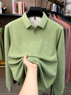 Men'S Lapel Long Sleeve Polo Shirt Solid Color Thin Pullover Top Spring Autumn Casual Layering Apparel for Golf Fishing Tennis Sports Daily Wear for Men - Leaf Green