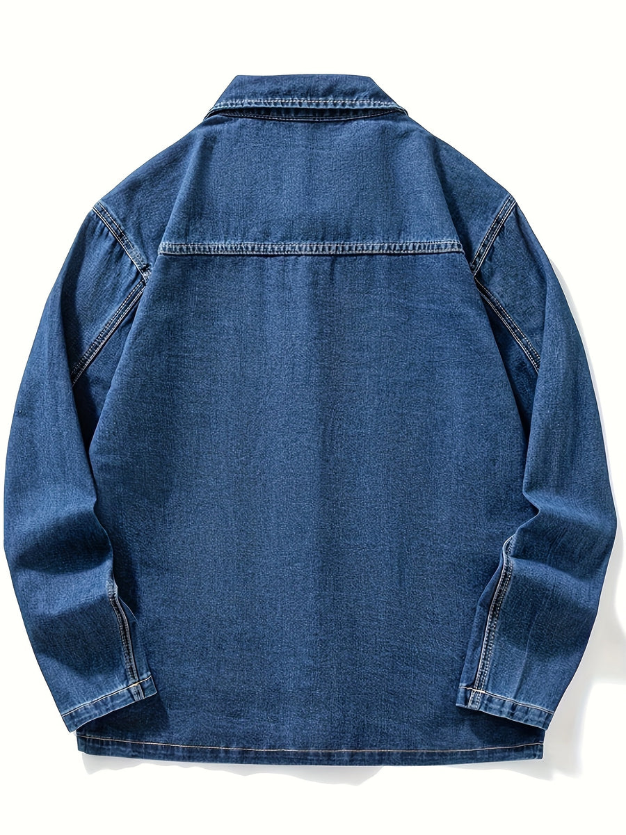 9029# Men'S New Flat-Footed Non-Stretch Denim Shirt Loose Plus Size Versatile Casual Shirt - Blue