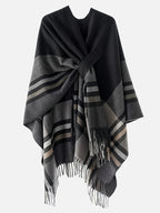Women's Printed Front-Open Cardigan, Casual Shawl Cape Sweater, Wearable Blanket for Autumn, Winter, and Evening Wear - Deep Grey