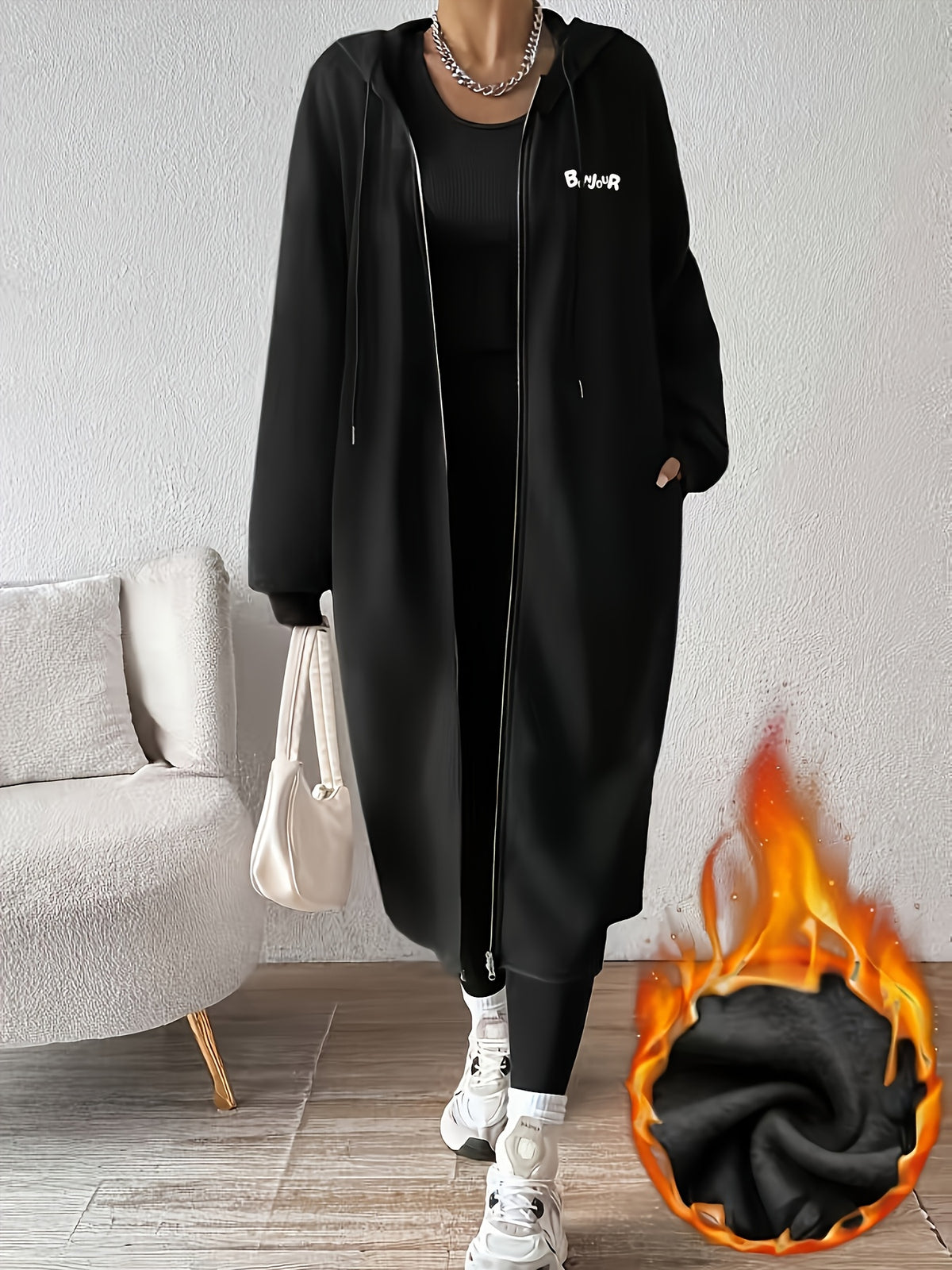 Women'S Fashion Color Block Jacket Zipper Outerwear - Black