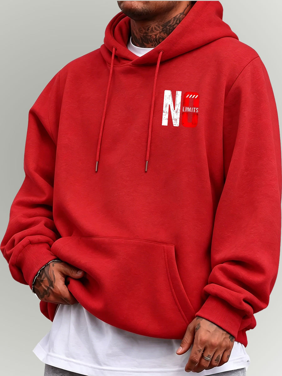 Men's Oversized Hooded Sweatshirt with NO Contrast Color Bold Letter Print, European and American Street Style Casual Sweatshirt - Red