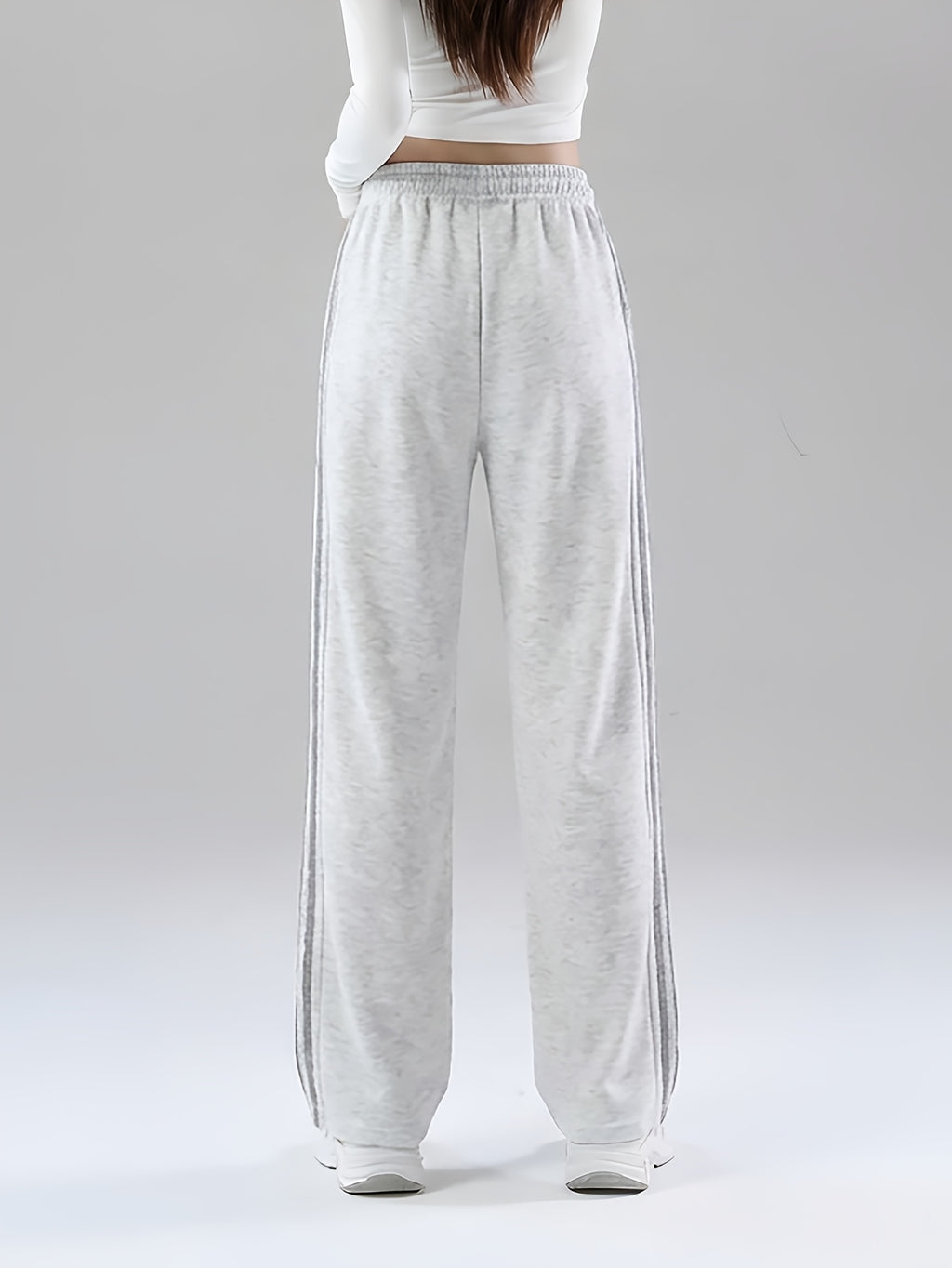 2025 Autumn Casual Easy Line Contrast Patchwork Casual Trousers American Loose Long Pants Women'S - 1A67-White Flower Ash with Medium Ash