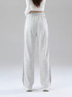 2025 Autumn Casual Easy Line Contrast Patchwork Casual Trousers American Loose Long Pants Women'S - 1A67-White Flower Ash with Medium Ash