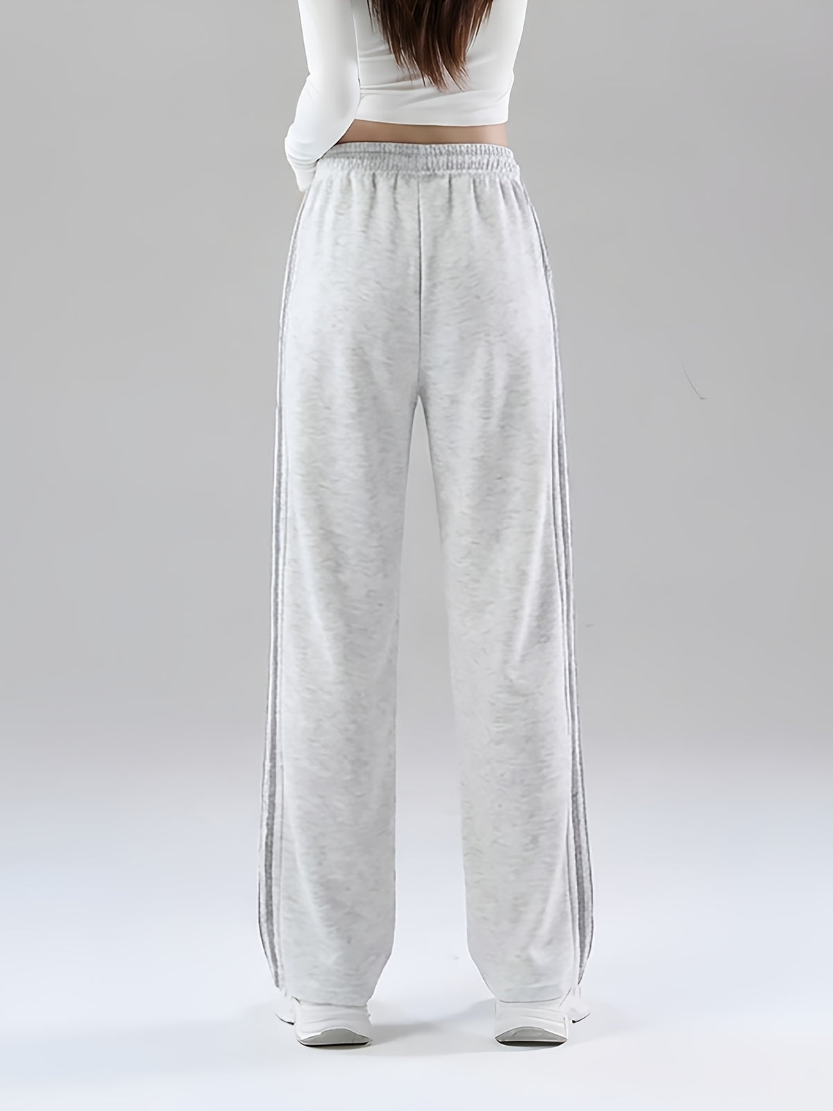 2025 Autumn Casual Easy Line Contrast Patchwork Casual Trousers American Loose Long Pants Women'S - 1A67-White Flower Ash with Medium Ash