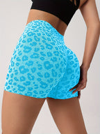 Women's High-waisted Shorts, Perfect for Yoga, Workouts, and Daily Wear, Leopard Print Outdoor Sport Shorts - Cyan
