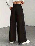 Women's High-Waisted Wide-Leg Corduroy Pants - Straight Leg Trousers with Corduroy Texture & Striped Suitable for All-Season Wear, Machine Washable Non-Stretch Corduroy Pants for Office, Casual, Everyday Outfits (No Transparency) - Black