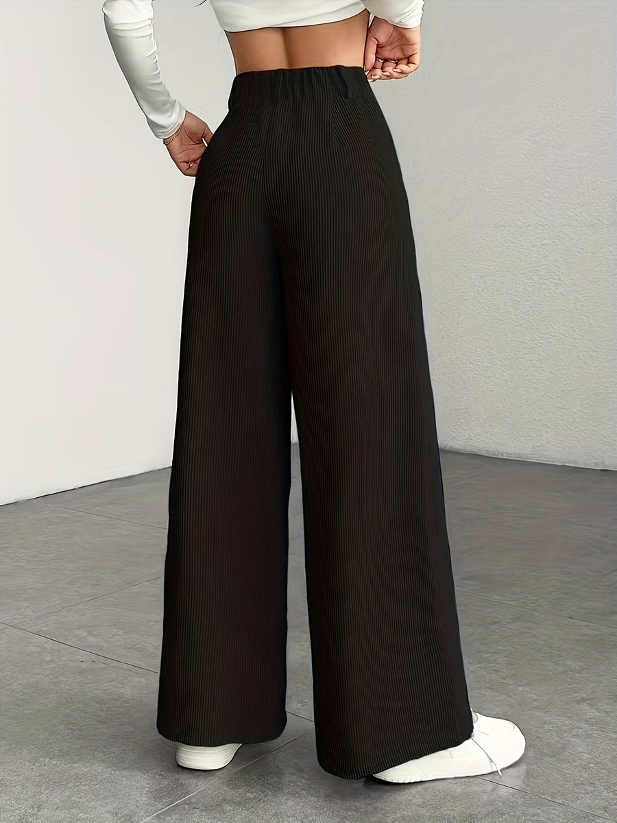 Women's High-Waisted Wide-Leg Corduroy Pants - Straight Leg Trousers with Corduroy Texture & Striped Suitable for All-Season Wear, Machine Washable Non-Stretch Corduroy Pants for Office, Casual, Everyday Outfits (No Transparency) - Black