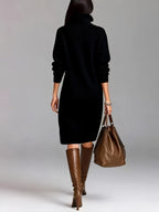 Spring And Summer Mid-Length Sweater Stand-Up Collar Versatile Commuting Easy Dress, Women'S Dress Wedding Guest Attire, Beautiful Sweater, Spring Sweater - Black