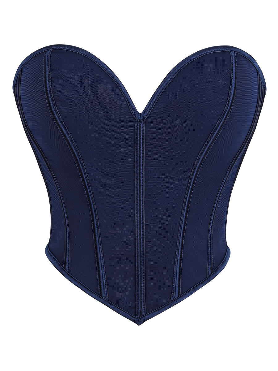 Sexy Women's Strapless Mesh Top, Breathable Double-Layer Frosted Texture, Women's Sexy Court-Style Corset Top - Navy Color