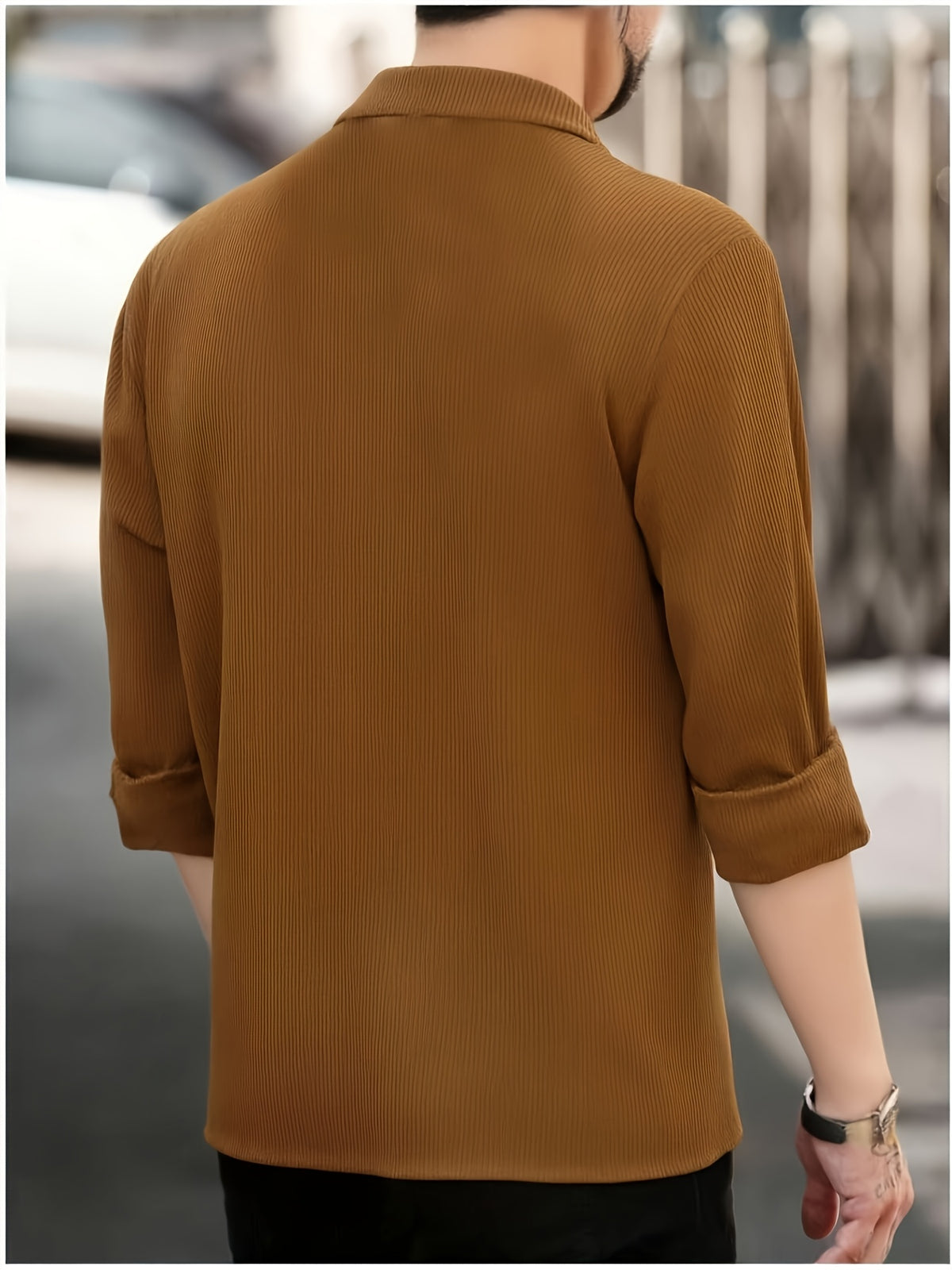 Spring And Autumn Men'S Corduroy Shirt (Jacket) Long Sleeve Lapel Double Pocket Regular Casual Retro Cool Top (Multi-Color) - Chocolate