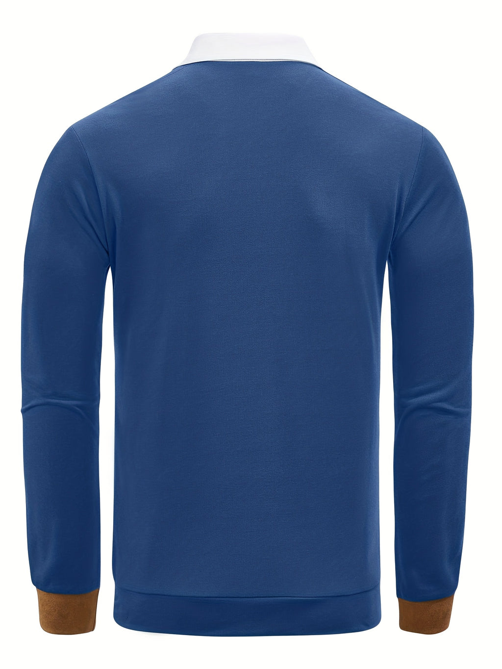 2025 Cross-Border European and American Fashion Men's Shirt Collar Long-Sleeve T-Shirt, Pocket Patchwork; Cuff Patchwork Style; Casual Long-Sleeve Lapel Polo Shirt;, Regular Fit, Autumn, Daily - Sea Blue