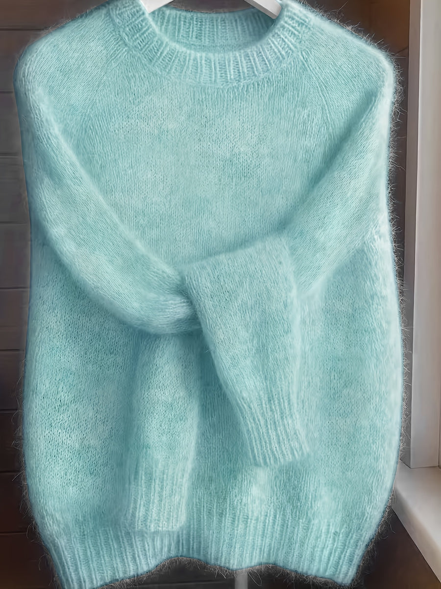 French-style Round-neck Sweater, Soft and Cozy, Elegant Design, Perfect for Spring and Autumn Commuting and Outings - Peacock Blue