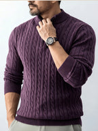 Men's Relaxed-fit Spring and Autumn Style with a Chic Half-zipper Design for a Casual, Laid-back Look. The Exquisite Cable-knit Texture Adds a Vintage Touch, While the Solid Color Offers a Calm and Sophisticated Vibe, Perfect for Creating a Casual - Purple