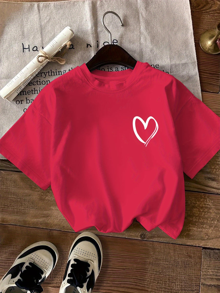 Pattern Print Short Sleeve, Casual Round Neck T-Shirt, Standard Size Women's - Red