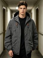 Men'S Spring Autumn Hooded Solid Pocket Jacket Sunscreen Top, Suitable for Outdoor Running Sports Commuting - 2390-Cement Gray
