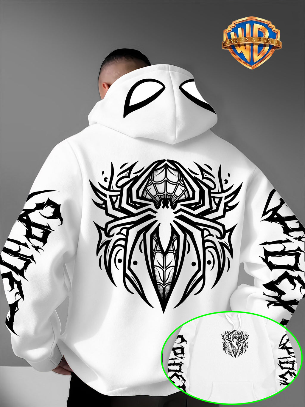 Warner Authorized Unisex Autumn Winter Hooded Sweatshirt, Suitable for Dark Gothic Enthusiasts, Street Fashion Players, Campus Daily Outings, Casual Shopping, Couple And Best Friend Trendy Wear - White