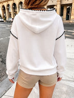 Women'S Fashion Wavy Trim Color-Block Hoodie, Women'S Fall Winter Premium Trendy Street Style Youthful Fleece Color-Block Hoodie, Casual Top, Casual Versatile Hoodie, Jacket, Pullover Shirt, Sweatshirt, Elegant - White