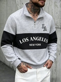 [Shule Water OBM] Spring Men'S Color-Block Letter Print Half-Zip Sweatshirt - Grey