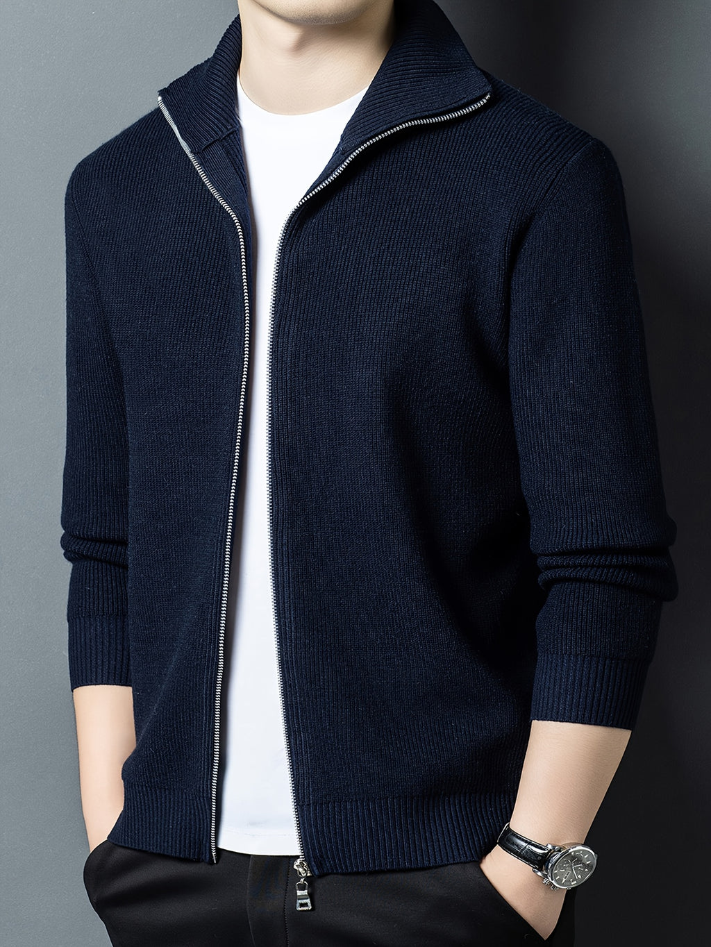 Lapel Full-Zip Knit Cardigan Jacket, Versatile And Practical - SINBOS - Shangqing