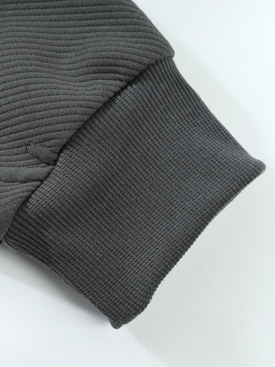 Men'S Jacquard 3D Letter Hooded Sweatshirt Solid Texture Oversized Drop Shoulder Pullover Casual Street Style Drawstring Kangaroo Pocket Daily Top - Dark Gray