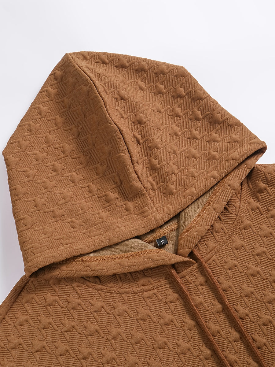 Women's Autumn/Winter Waffle Hooded Long-Sleeve Solid Color Sweatshirt - Camel