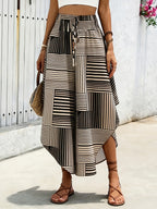 Elegant Special Women's Dress with Striped Contrast Color Belt - Stripe