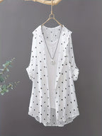 Fashionable Loose Long Polka Dot Shirt | Casual Style, Hooded Collar, Ideal For Spring/Summer/Fall - White
